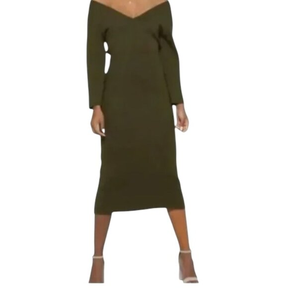 Modern Citizen Green Sweater Dress Off-Shoulder Long Sleeve Stretch Size Medium - Picture 1 of 12